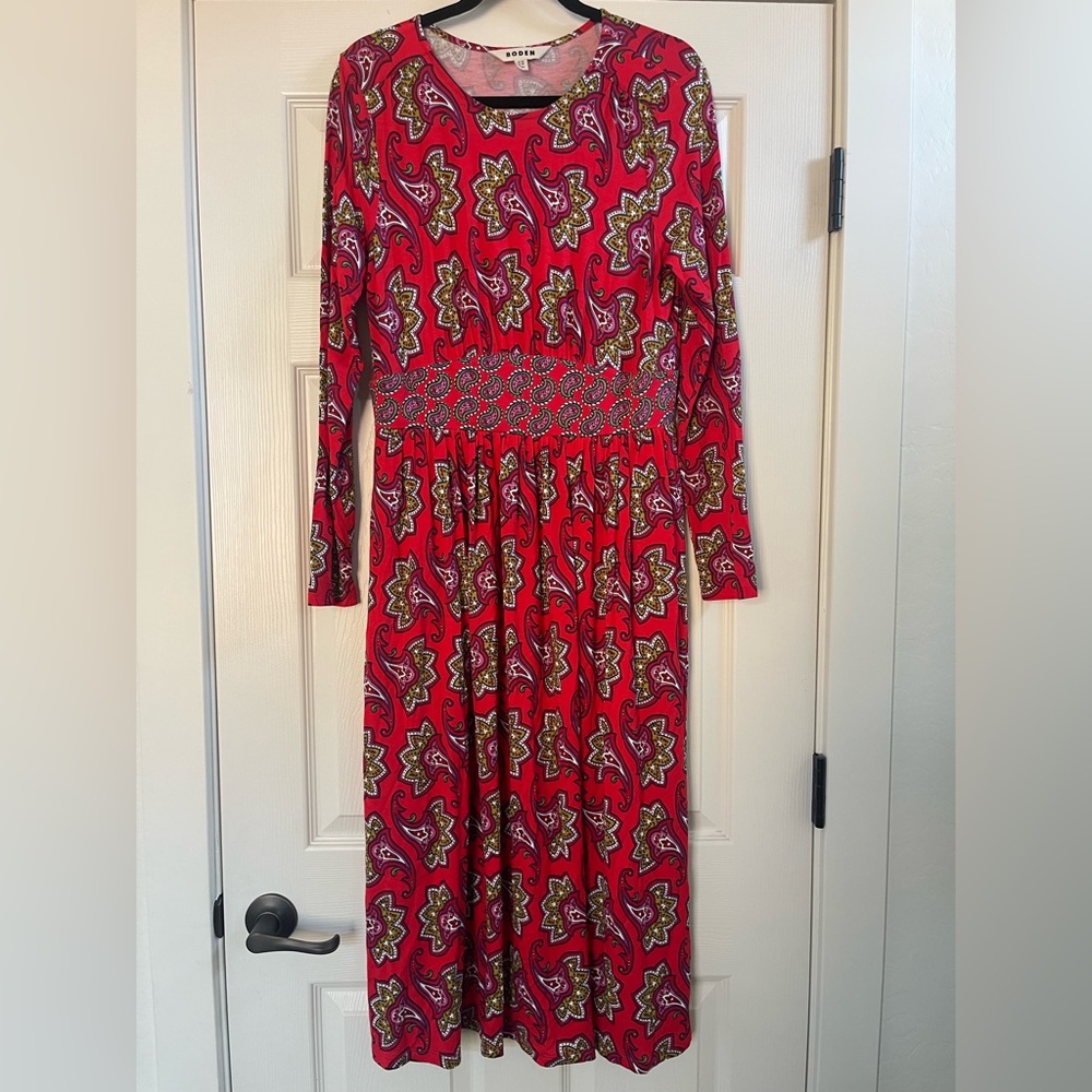 Women’s Boden Thea Long Sleeve Paisley Print Midi Dress Red Size 10R - Picture 4 of 9